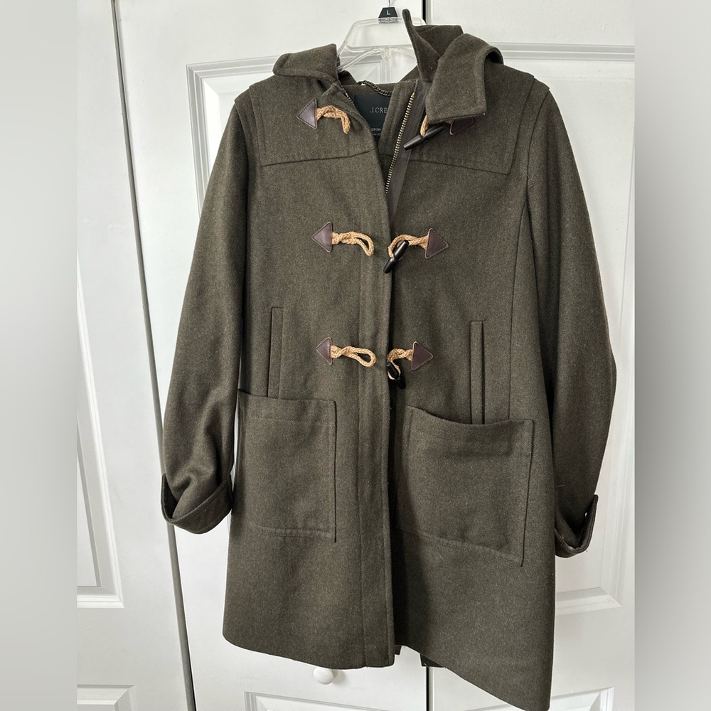 Olive Green J Crew Duffle Coat in a size 8